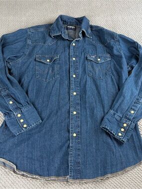 Wrangler Dark Blue Denim Western Button-Down Shirt